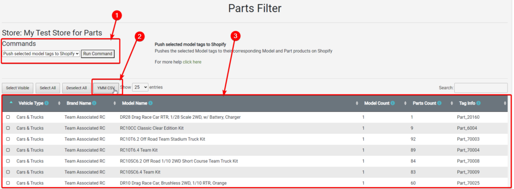 Retailer Portal Parts Filter Page