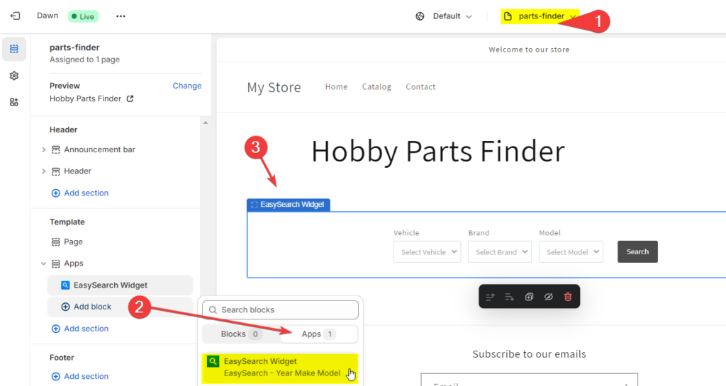 Parts Finder - custom page template