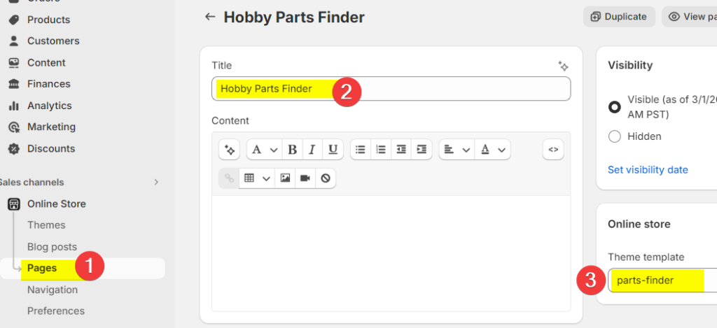 Parts Finder - parts finder page